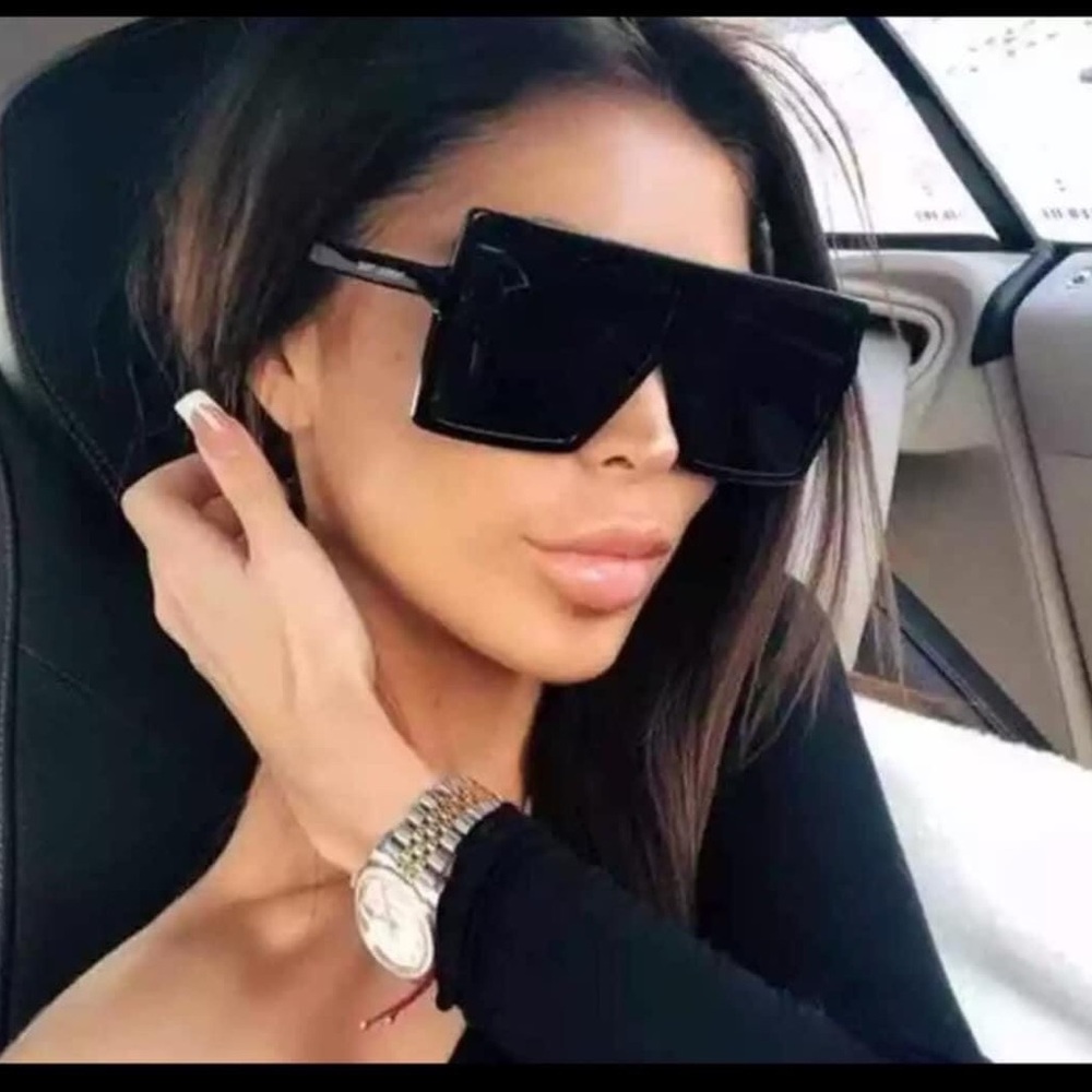 New Square Oversized Sunglasses Black Women - Picture 3 of 8